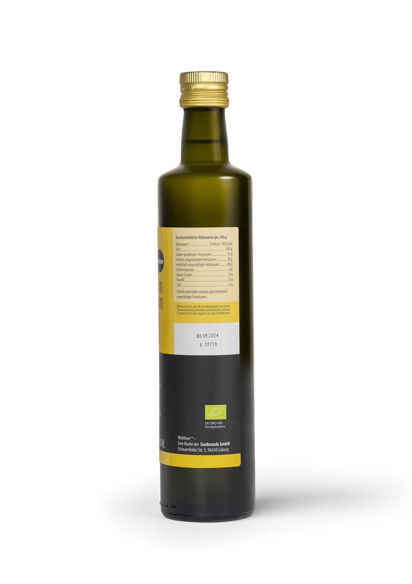 Wohltuer Aceite de girasol orgánico, 2 unidades de 500 ml de calidad cruda