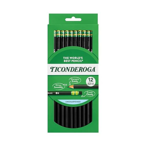 Ticonderoga Wood-Cased Pencils, Unsharpened, 2 HB Soft, Black, 12 Count