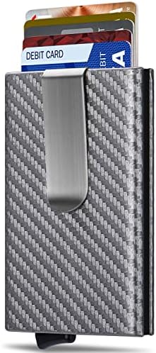 Pop Up Stealth Wallet for Men - RFID Blocking Card Wallet for Men with Money Clip - Minimalist Leather Wrapped Card Holder - Front Pocket Slim Wallet for 6 Credit Cards - Silver Wallet Gifts for Him