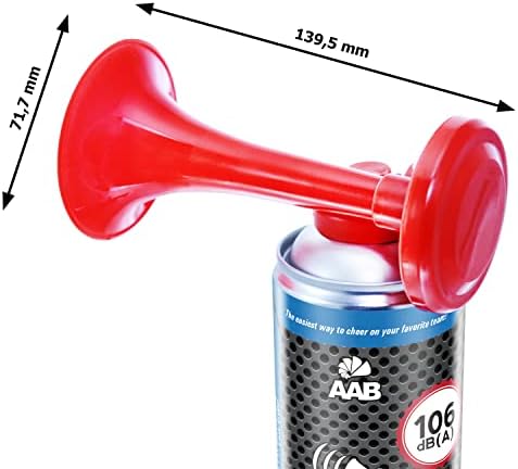 AAB Signal Horn - Set of 2 - Loud Party Horns, Gas Air Horn, Bull Horns, Long Lasting Hand Held Horn, Sport Accessory, Supporters Air Horn, Fan Noisemaker, Up to 120 Short Sound Signals