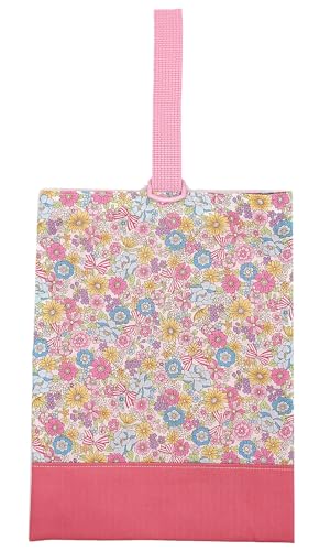 miwaki 上履き入れ シューズケース 靴袋 女の子 手提げ 小学校 幼稚園 保育園 日本製 手作り お名前タグ付き モチーフ bag12 リボンフラワー ピンク