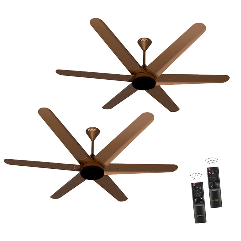 OCECO Hexo 6-Blade BLDC Ceiling Fan Without Light 1200mm Silent Remote Energy Saving Smart Ceiling Fan Combo Brown Metallic for Home (Pack of 2)