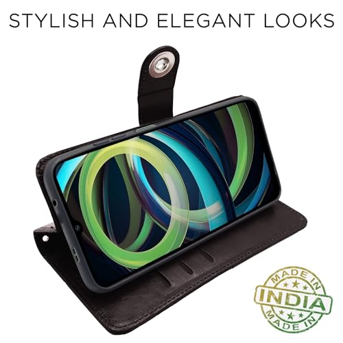 Image of Pikkme Flip Cover Leather Finish | Inside TPU with Card Pockets | Wallet Stand and Shock Proof | Complete Protection Button Flip Case for Redmi A3 (2024) / Redmi A3x / Poco C61(Coffee)
