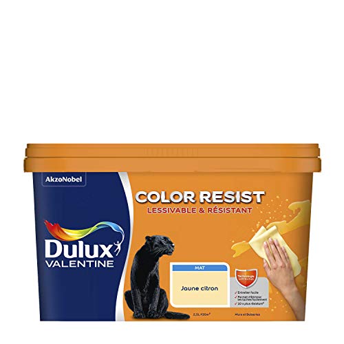 Dulux Valentine Color Resist Pièces à Vivre - Peinture Intérieure Murs, Plafonds, Boiseries - Lessivable et Résistante - Couleur : Jaune Citron - 2,5 L - 5351569