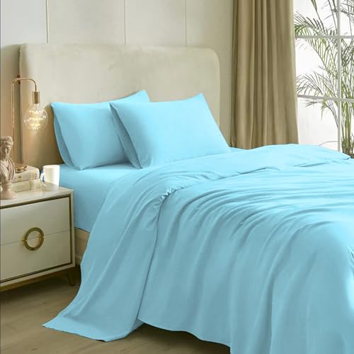 Image of Naksh Bedsheet for Double Bed King Size Plain 210 TC with 2 Pillow Covers | 100% Pure Cotton | 210 Thread Count | Soft, Breathable Fabric Built for Daily Use | Bed Sheet Double Bed | Aqua Blue |