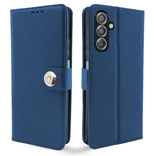 Image of Pikkme Flip Cover Leather Finish | Inside TPU with Card Pockets | Wallet Stand and Shock Proof | Complete Protection Button Flip Case for Samsung Galaxy F15 5G / M15 5G / M15 Prime 5G (Blue)