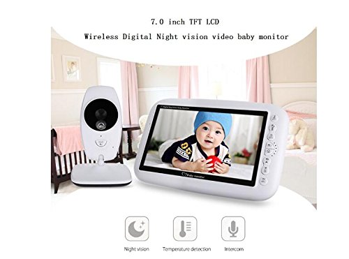 BW Moniteur de bébé sans fil - 7 pouces Babyfoon Caméra sans fil Vidéo Bébé Moniteur de vision nocturne Capteur de température Interphone berceuse Double Way Audio Play Chansons (Dual Cameras)