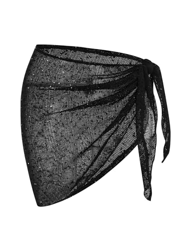 Image of ZAFUL Sarong Coverups for Women Beach Vacation Fishnet See Thru Tie Side Bathing Suit Cover Up Mini Skirt