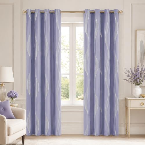 Deconovo Curtains for Living Room, Pattern Blackout Curtains 63 Inches Long