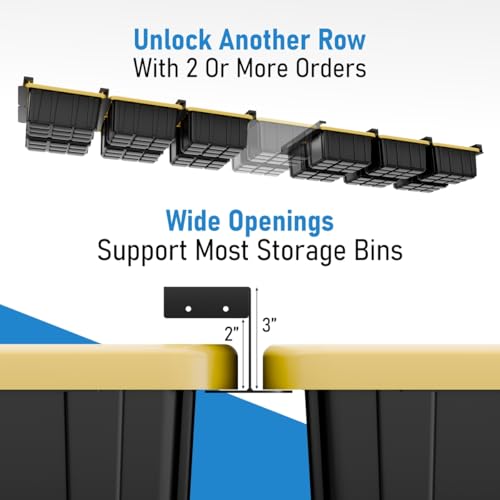 Image of USA Based Overhead Garage Storage Rack, Connectable Heavy Duty Metal Ceiling Rails Garage Storage Organization Shelving System, Hanging Racks Tote Containers, Supports Up To 1 Bin, 1 Set Black