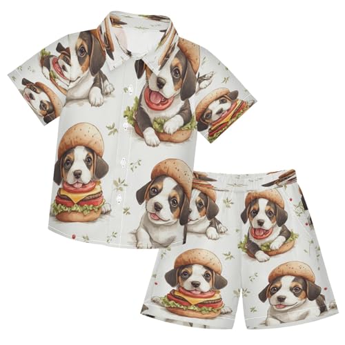Boccsty Hamburger Beagle Dog Brown Puppy Boy Summer Shorts Sets Hawaiian Toddler Boys T-Shirt & Pants 2 Pcs 3T