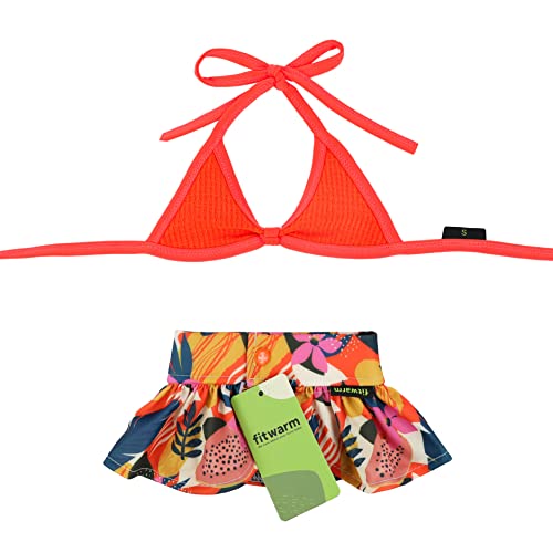 Fitwarm Floral Dog Bikini Set, Hawaiian Beach Swimsuit, Summer Dog Clothes For Small Dogs Girl, Two Piece Dog Suit For Swimming And Bathing, Pet Luau Outfit, Cat Skirt, Neon Orange, Small #TOP1