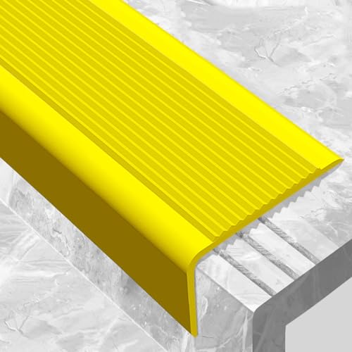 Protector de borde de nariz de escalera, peldaños de goma antideslizantes, borde autoadhesivo impermeable para uso en interiores y exteriores, tiras precortadas de 2,29 m