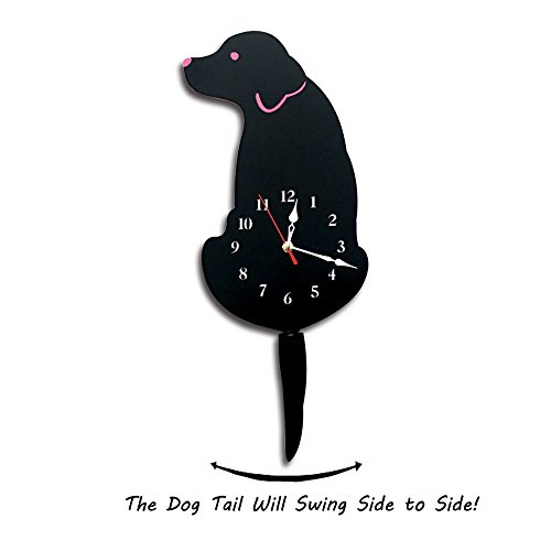 Ukey Wall Clock Creative Dog Acrylic Wall Clock With Swing Tail Pendulum For Living Room Bedroom Kids Room Kitchen And Home Décor - Battery Not Included (42Cm X 18Cm) Black #TOP3
