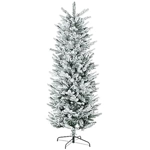 HOMCOM 6ft Tall Flocked Artificial Christmas Tree Holiday Decor with 477 Snow Branches Auto Open Steel Base Green