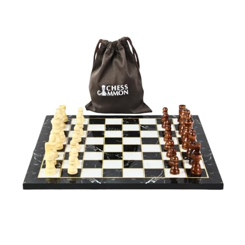 Jeu d'échecs en marbre noir 35 cm : l'élégance d'un plateau de prestige fait main