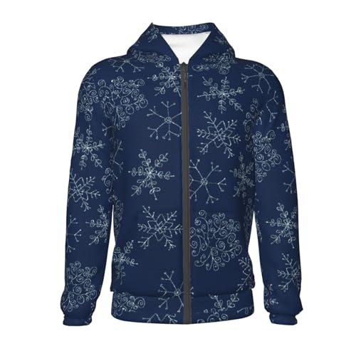 Snowflake Dark Blue Kids Pullover Hoodies Boys Zip Up Sweatshirts Girls Athletic Clothes with Pocket2