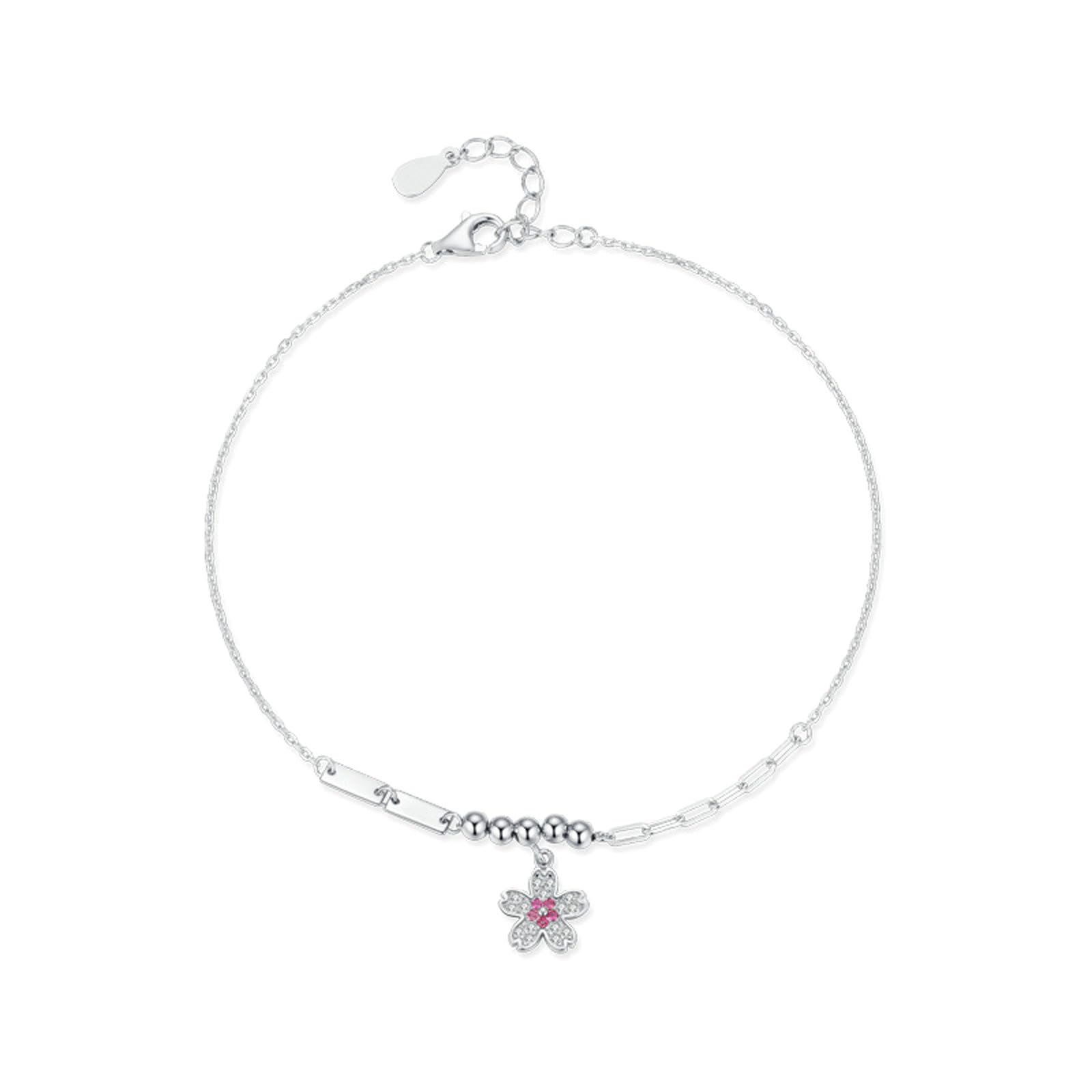 Pulsera para mujer, zafiro rosa y colgante de flor de diamante de oro de 18 quilates, pulsera para mamá, oro blanco de 9 quilates, 14 quilates y 18 quilates