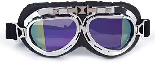 Motorcycle Goggles Vintage Pilot Style Cruiser Scooter Goggle Outdoor Sand Goggles Bike Racer Cruiser Touring Eyewear for Half Helmet (Colorful)