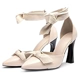 NEWBELLA Women's Pointed Toe High Heel Pumps - Elegant Bow Ankle Strap Dress Shoes for Wedding, Party & Evening Wear