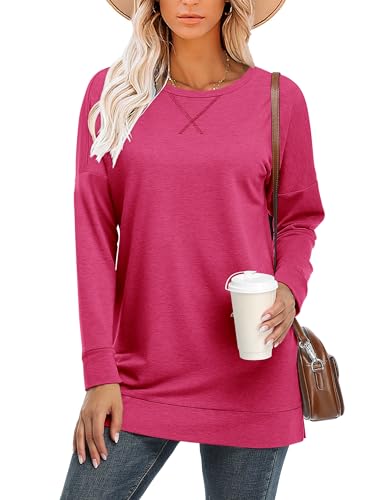 BETTE BOUTIK Women's Drop Long Sleeve Sweatshirts Casual Crewneck Tunic Tops Sweartshirts With Side Slits S-3XL