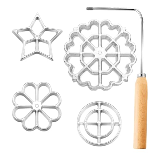 Pesfehhy Juego de Moldes para BuñUelos de 5 Piezas con Manejar, Cortadores de Galletas, Juego de Moldes para Gofres de AleacióN de Aluminio con 4 Cabezales Intercambiables