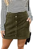 Meyeeka Womens Stretch High Waist Faux Suede Bodycon Pencil Casual Mini Skirt with Pocket Army Green