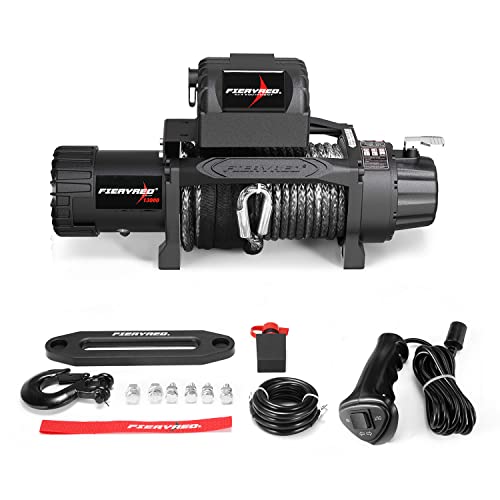 FieryRed Electric Winch 13000 lb. Load Capacity Synthetic Rope winchesFit for Jeep, Truck, SUV