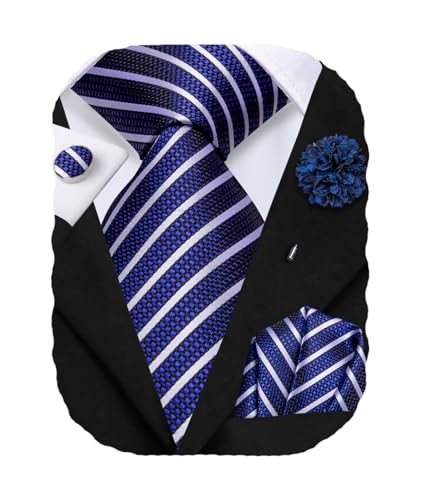 Image of Hi-Tie Men's Silk Ties Formal Woven Classic Necktie Pocket Square Cufflinks Lapel Pin Set Wedding Business