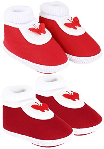 Neska Moda 0 To 6 Months Baby Boys & Girls Pack of 2 Pair Cotton Butterfly Slip On Baby Booties-BT375andBT376