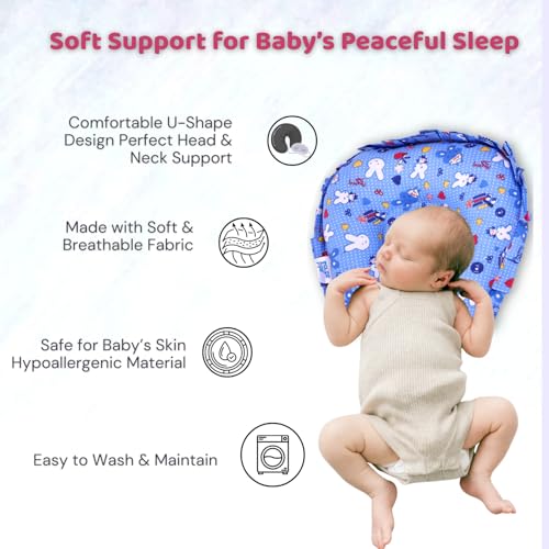 Image of Bibs & cribs Mustard Seed Pillow for New Born Baby Ideal for Round Head Shaping 100% Cotton Cover Baby Pillow Prevents Flat Head for 0 to 24 Months Babies (Blue)
