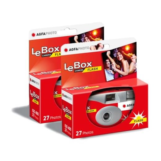 AGFA Photo 601020 LeBox Flash, Einwegkamera, 27 Fotos, optisches Objektiv 31 mm, Grau und Rot, 2er