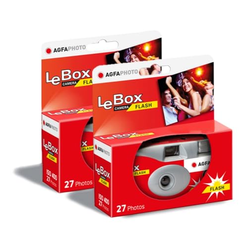 AGFA Photo 601020 - Appareil Photo Jetable LeBox Flash, 27 Photos, Objectif Optique 31 mm - Gris et Rouge