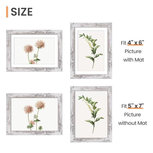 Image of upsimples 5x7 Picture Frame, Display Pictures 4x6 with Mat or 5 x 7 Without, Wall Hanging Photo Frames, Rustic White, 1 Pack