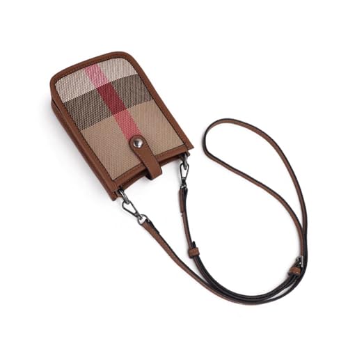 Genuine Leather Plaid Canvas Crossbody Bag, Small - Main Image