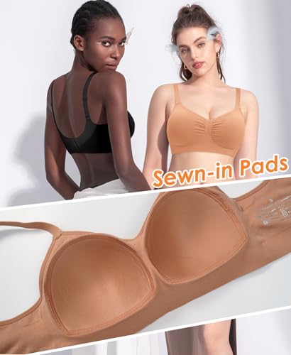 Image of Wireless Sewn in Padded Bras for Women Comfortable Full Coverage Bralettes No Underwire Everyday Tshirt Bra