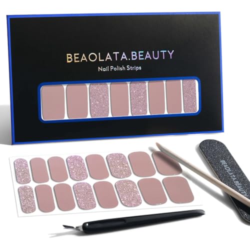 Beaolata Nail Polish Strips, 32PCS Salon Quality Wraps, Long Lasting Gel Nail Stickers for Women Easy Apply& Remove (Highlighter Nude)