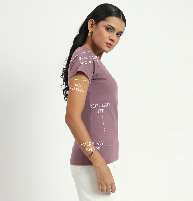 Image of Sleepynuts Women's Plain Round Neck Regular Fit Half Sleeve Cotton T Shirt