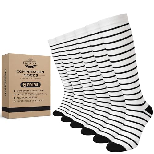 Image of Diamond Star 6 Pairs Compression Socks for Men & Women, Knee High Socks