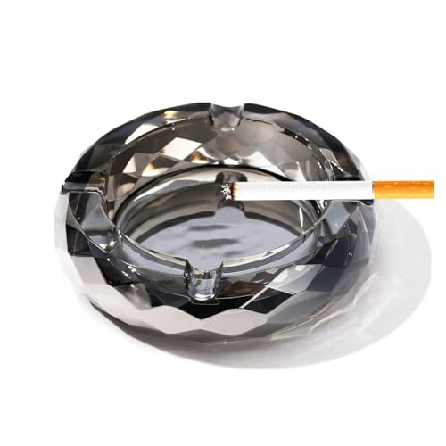 Cenicero de cristal, cenicero de cristal para cigarrillos, cenicero de cigarrillos, cenicero de mesa, soporte para cenicero de mesa, decoración de mesa para el hogar, oficina, escritorio (gris cristal