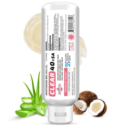 CLEAR Urea Gel 40 Percent Plus 2% Salicylic Acid (8oz) Made in USA | Urea Foot & Hand Cream Softens Cracked Heels & Dry Skin with Tea Tree & Coconut Oil - Callus & Corn Treatment
