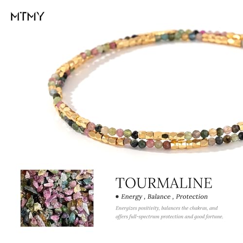 MTMY Beaded Gemstone Choker Necklace for Women, 14K Gold Plated Boho Colorful Natural Stone Bead Chain Necklace Summer Beach Handmade Jewelry3