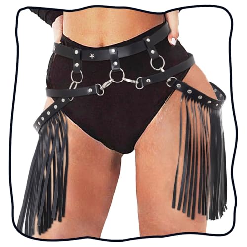 Leather Fringe Belt Black Fashion Rave Waist Body Accesories for Women