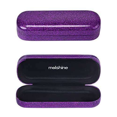 molshine Estuche para anteojos de carcasa dura brillante, estuche para anteojos brillante y brillante portátil para hombres, mujeres, niñas, viajes, estudio, trabajo (Púrpura)