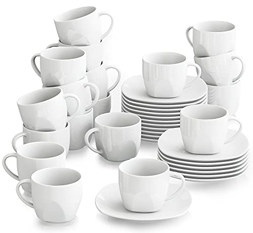 MALACASA, Series Elisa,36 Piezas Juego de Cafe Vajillas de Porcelana 18 Tazas de Cafe 18 Platillos de Café, Blanco para…
