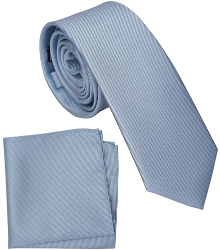 Image of Boy's Solid Tie with Pocket Square Set, Regular Necktie for Children and Kids, Self-Tied