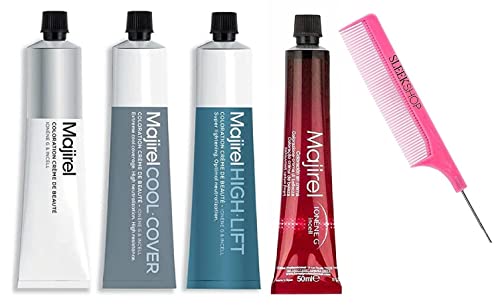 Sleekshop Comb + MAJlREL by LoreaI Professional Paris Permanent Cream Hair Color, Colour Ionene G (w/ SLEEKSHOP Argan-Oil Infused PINK Rat Tail Steel Pin Comb) Creme Haircolor Dye (6.34 - Dark Golden Copper Blonde)