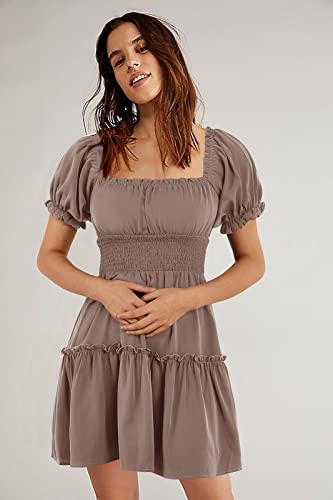 Image of Womens Babydoll Mini Dress Casual Square Neck Short Sleeve Summer Dresses