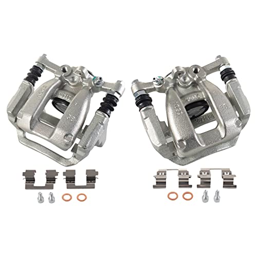 Image of TRQ Rear Brake Caliper Set Zinc Coated Brackets Hardware Compatible with 2017-2019 Buick LaCrosse 2016-2018 Chevrolet Malibu 2018-2020 Equinox 2018-2021 GMC Terrain