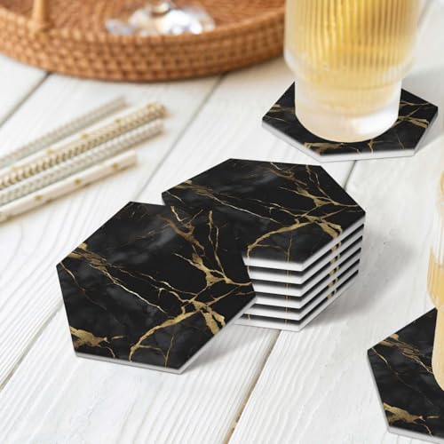 Dessous de verre en céramique lot de 6 hexagonaux avec support pour table et bar